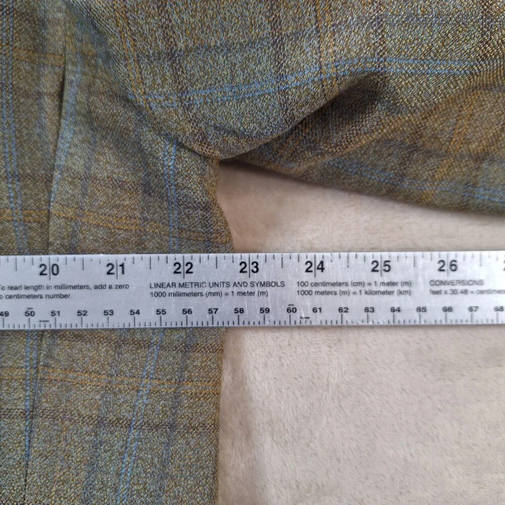 Tom James Blazer Mens 46L Brown Green Plaid Holland & Sherry Cloth Made USA